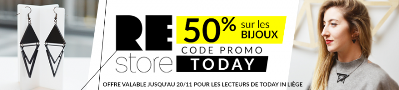 REStore Design, boutique  “slow design et upcycling” de la rue En Neuvice offre -50% aux lecteurs de Today in Liège (code promo Today) jusqu’au 20/11 sur les bijoux