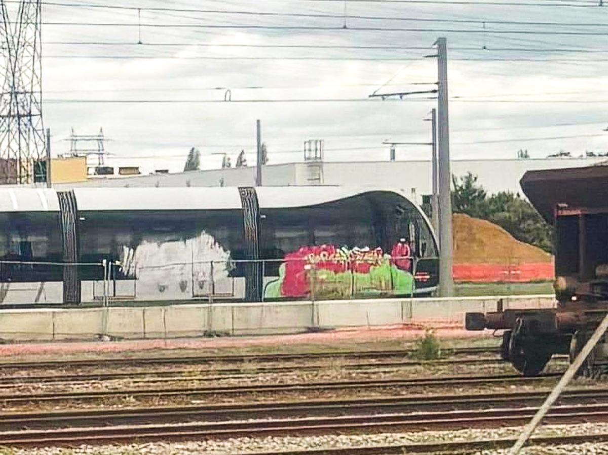 Le tram baptisé à coups de graffitis